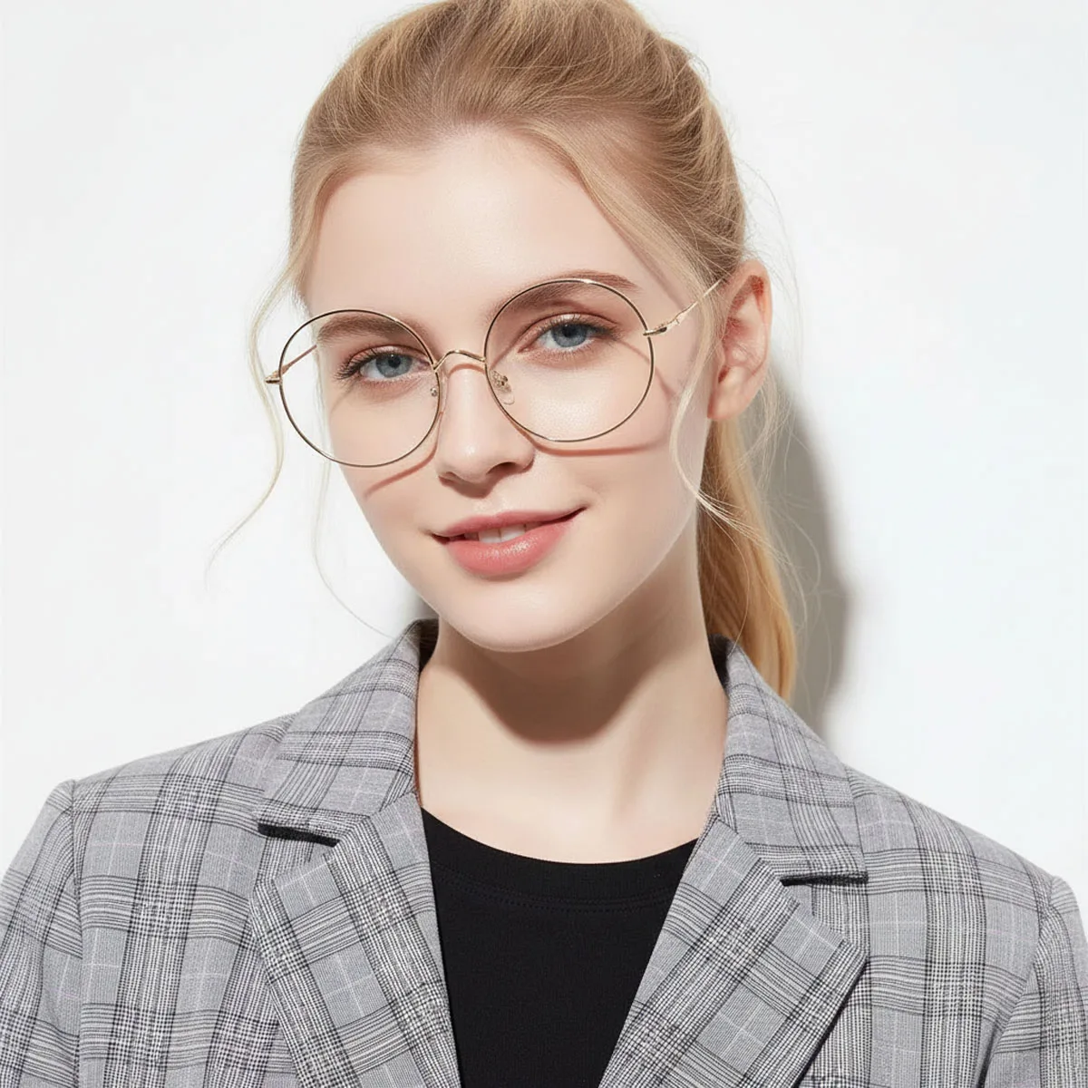 Große Rahmen Runde Metall Blau Licht Blockieren Lesebrille Frauen Retro Stilvolle Legierung Klar Rezept Presbyopie Brillen ﻿ – Detail 3