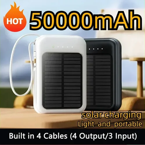 태양광 보조배터리 내장 케이블, 50000mah, USB 포트 2 개, 외부 충전기, LED 조명 보조베터리  Best5