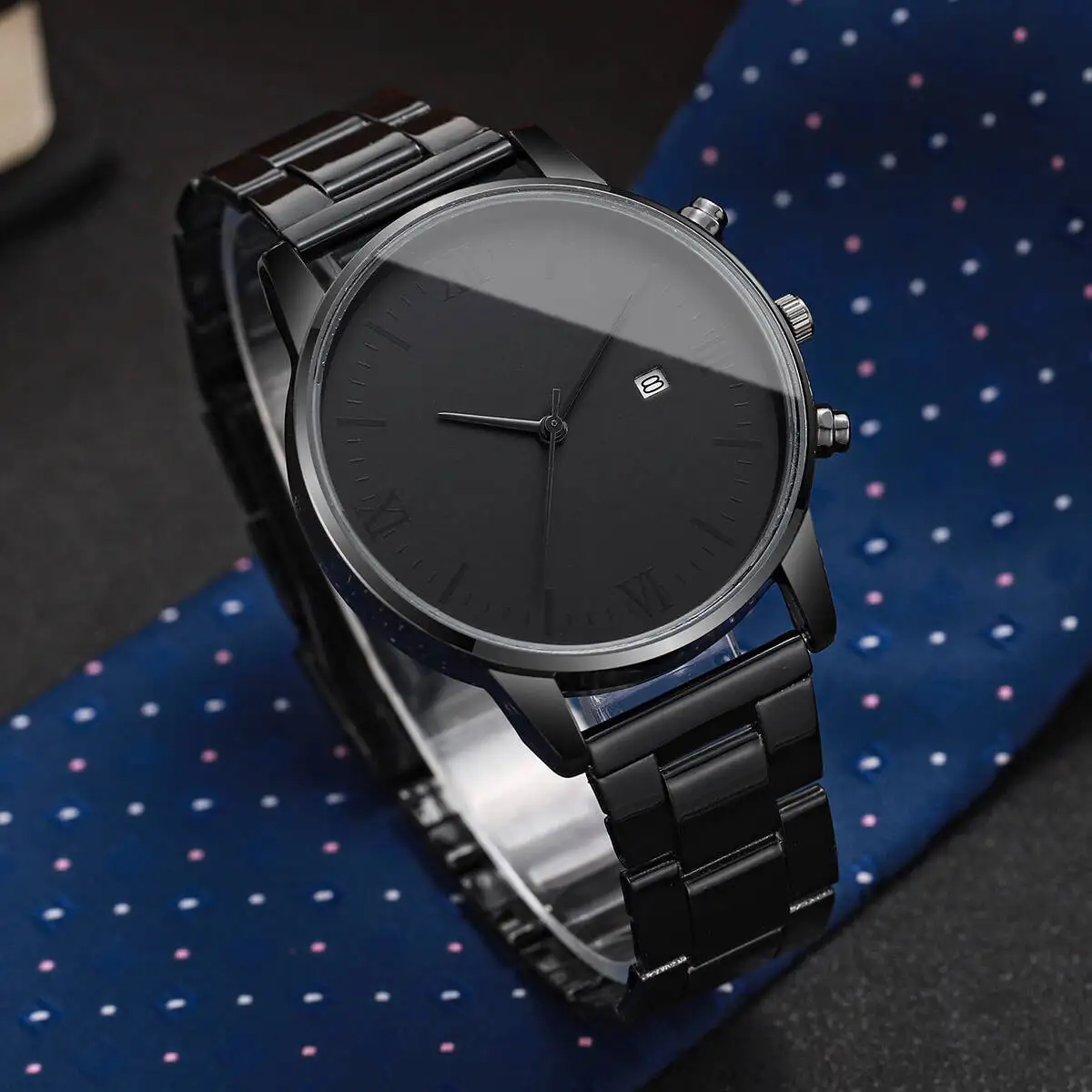 ファッションメンズビジネスカレンダー腕時計シンプルなローマダイヤルアナログクォーツ時計男性用時計リロイ Hombre (箱なし)