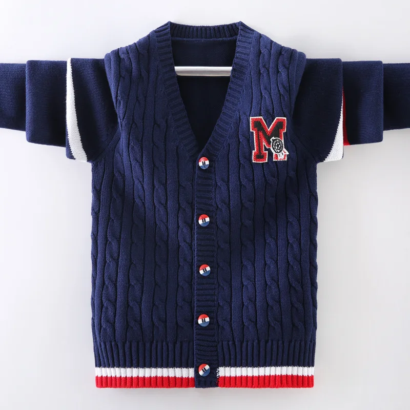 

Boy's V-Neck School Uniform Sweaters England Style Kids Knitted Cardigan Jacket For Children's 5-15 Years Outwear Coat