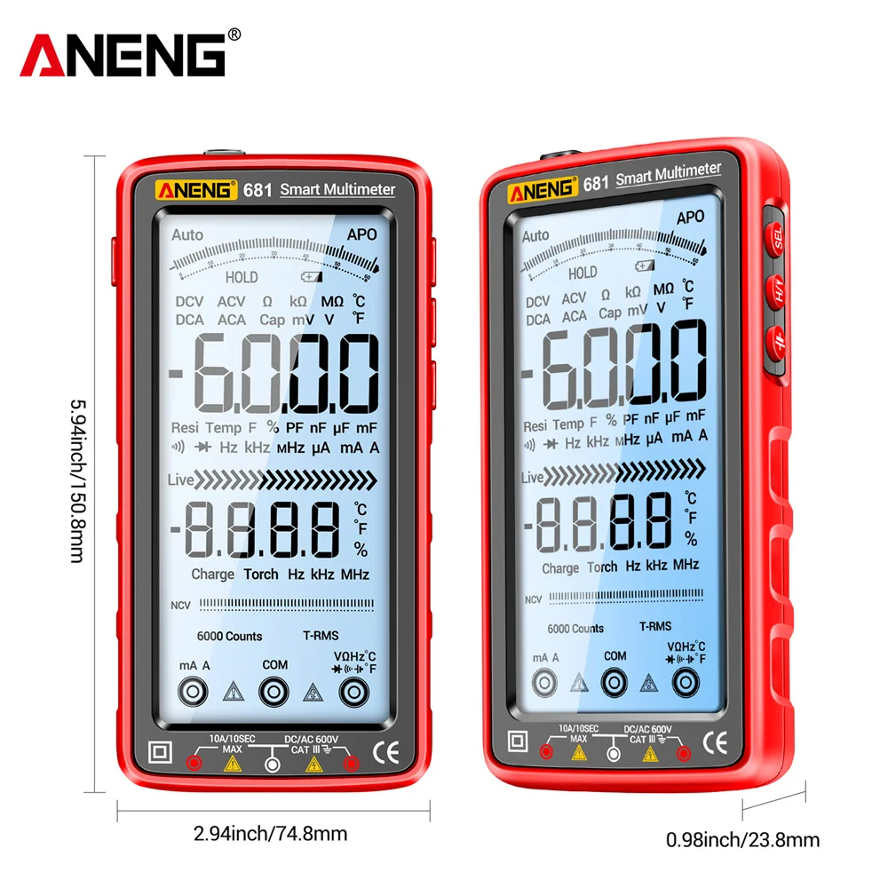 Imagem -03 - Aneng-multímetro Recarregável Anti-burn Inteligente Testador Elétrico sem Contato Screen Display Alcance Automático Ferramenta Multímetro 681 682 683