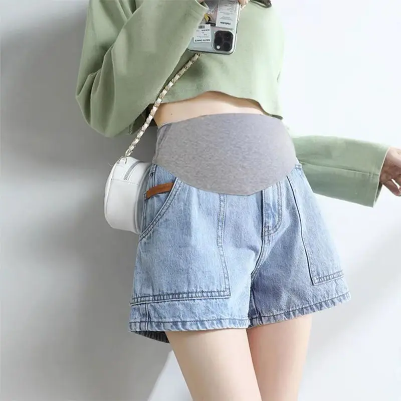 New maternity shorts summer thin maternity pants loose Korean version of summer maternity denim shorts summer maternity shorts.