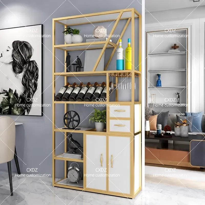 Multi Layer Wrought Iron Wine Rack Floor Standing Shelf for Office Bar Restaurant Display Living Room Partition Storage