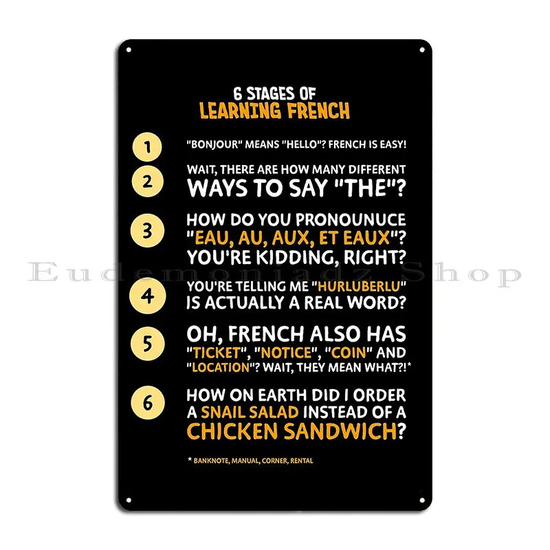 الإعدادات الفرنسية اللغة الفرنسية Cheatsheet المختلطة Typefaces الفن الرسم متناثرة رسائل أوه لا معدن الحديد القصدير تسجيل ملصق