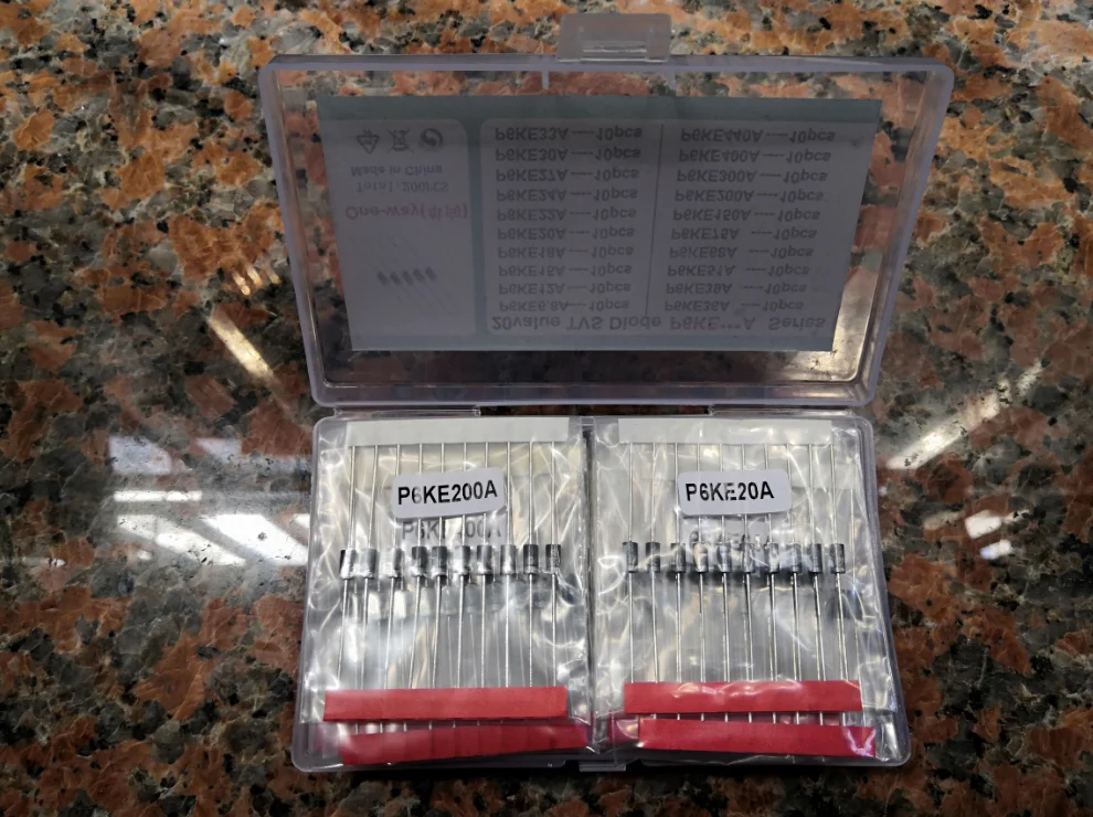 20 values* 10pcs=200pcs 12 15 18 20 22 24 27 30 33 36 39 51 68 75 150 200 300 400 440 A/CA Diode TVS Transistor Kit  P6KE6.8A/CA