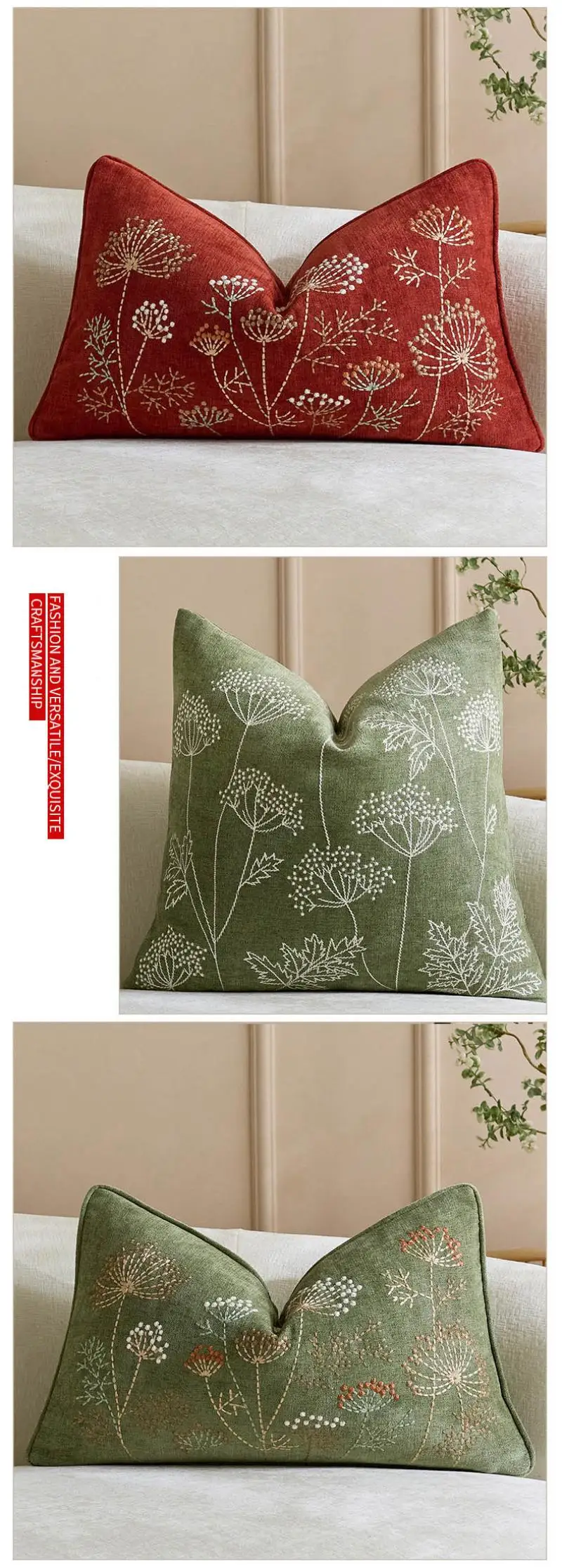 Bohemian Chenille Kissenbezug Cojines Dekoration Sofa Blumen Bestickte Kissenhülle Kopfteil Kissenbezüge 45x45cm – Detail 6