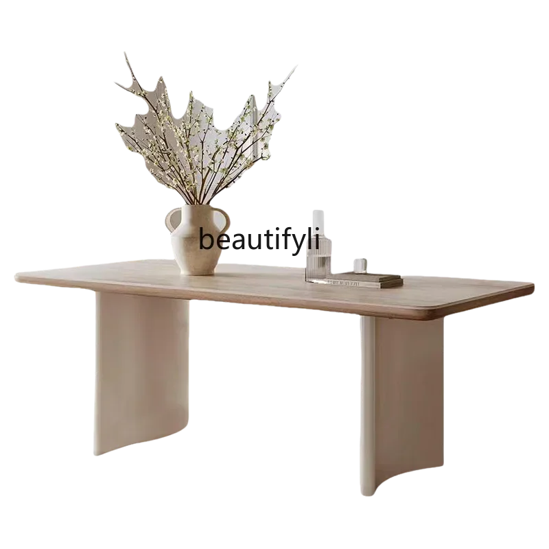 

French cream wind tunnel slate dining table designer solid wood desk art negotiation table