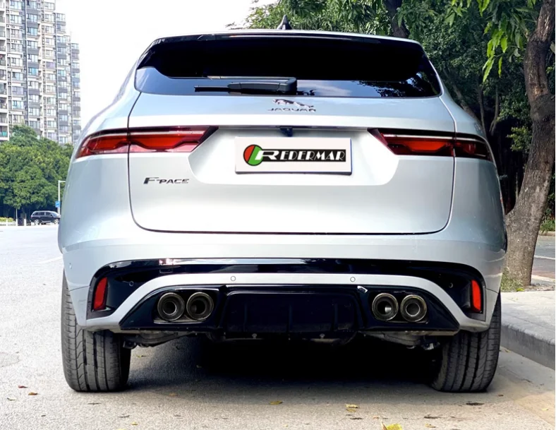 For Jaguar F-PACE 2021 2022 2023+High Quality ABS Black & Carbon Fiber Car Bumper Lip Rear Diffuser Spoiler Exhaust Cover