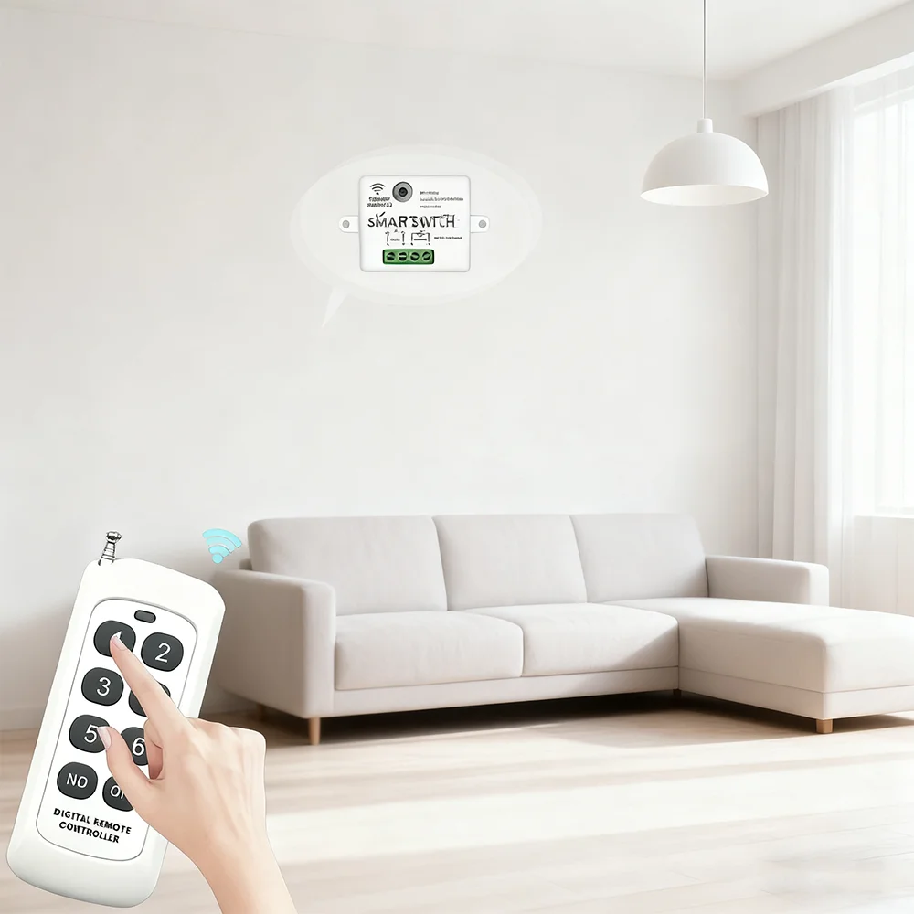 สวิตช์รีโมทไร้สายอเนกประสงค์สำหรับบ้านอัจฉริยะ 433Mhz 110V 220V 10A รีเลย์ขนาดเล็ก รีโมทคอนโทรลสำหรับไฟ LED ในบ้าน