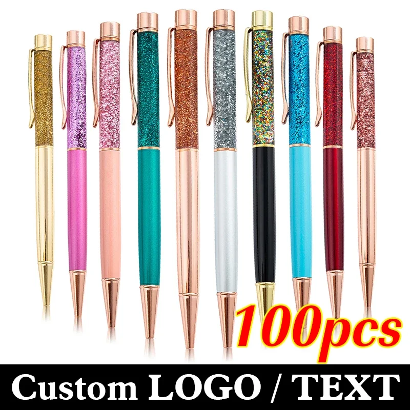 

100Pcs/Lot Luxury Quicksand Ballpoint Pen Flow Oil Crystal Foil Copper Colorful Gold Powder Dynamic Liquid Sand Custom Logo