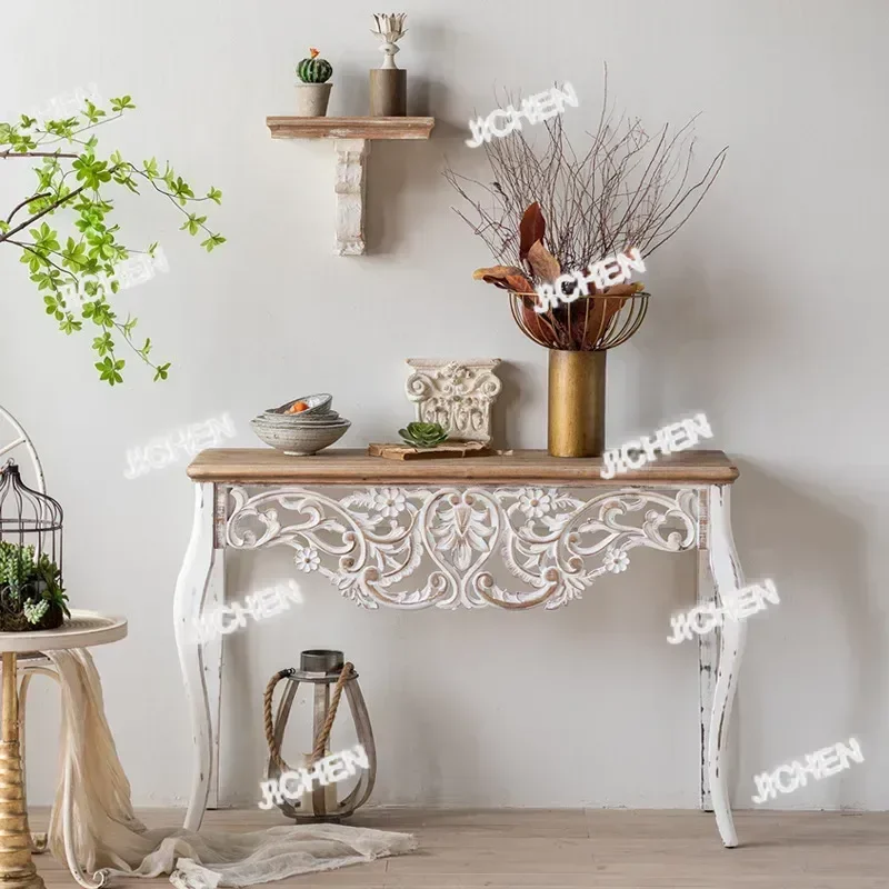 

Прямоугольный консольный входной столик в винтажном викторианском стиле ZQ, изогнутые ножки, состаренное прокрутка