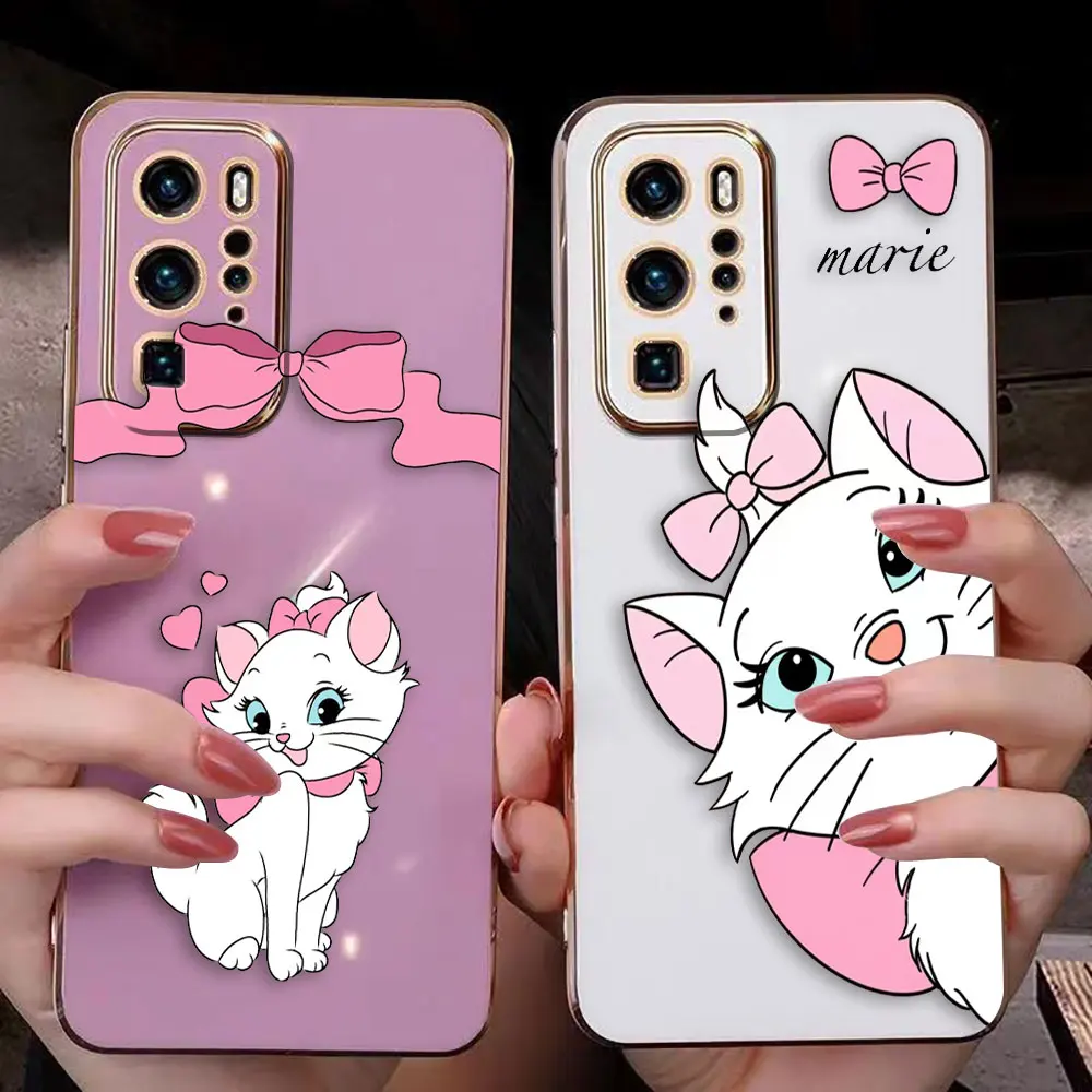 Cover Smooth E-TPU Phone Case Huawei MATE 20 20X 30 40 P20 P30 P40 LITE MAGIC 4 5 PRO Y9 PRIME Case Funda Cute Pink M-Marie Cat