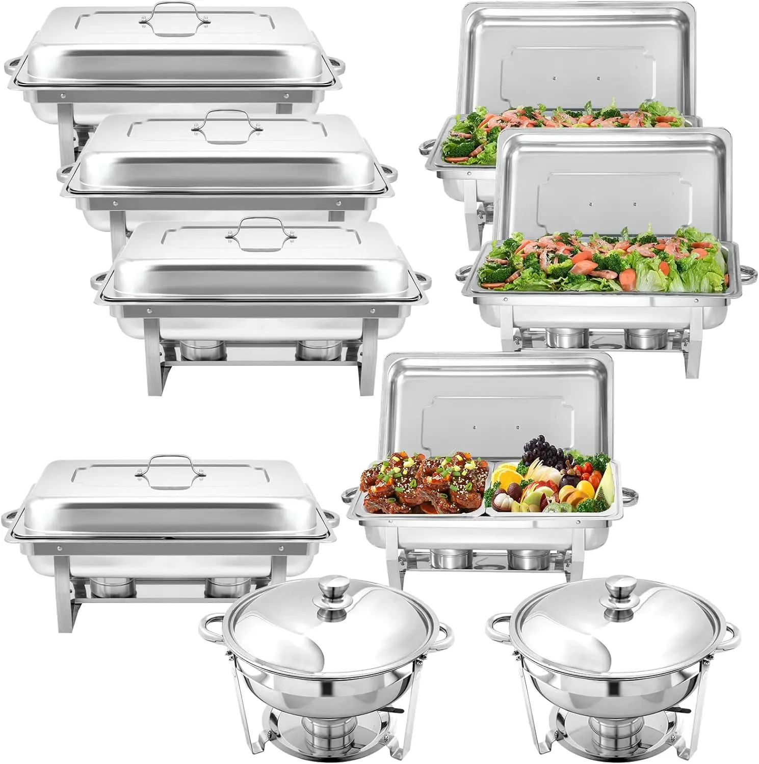 9 Pack Chafing Dish Buffet Set, Stainless Steel Catering Food Warmer For Banquet, Parties, Wedding (5 Packs 8Qt 1/1 Pan + 2