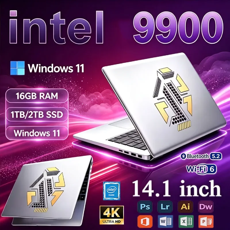 2026 New Laptop 14.1 Inch Windows 11 Intel Core I9 9900 16GB RAM 1TB 2TB SSD Fingerprint Unlock Study Office Pc Gaming Laptops