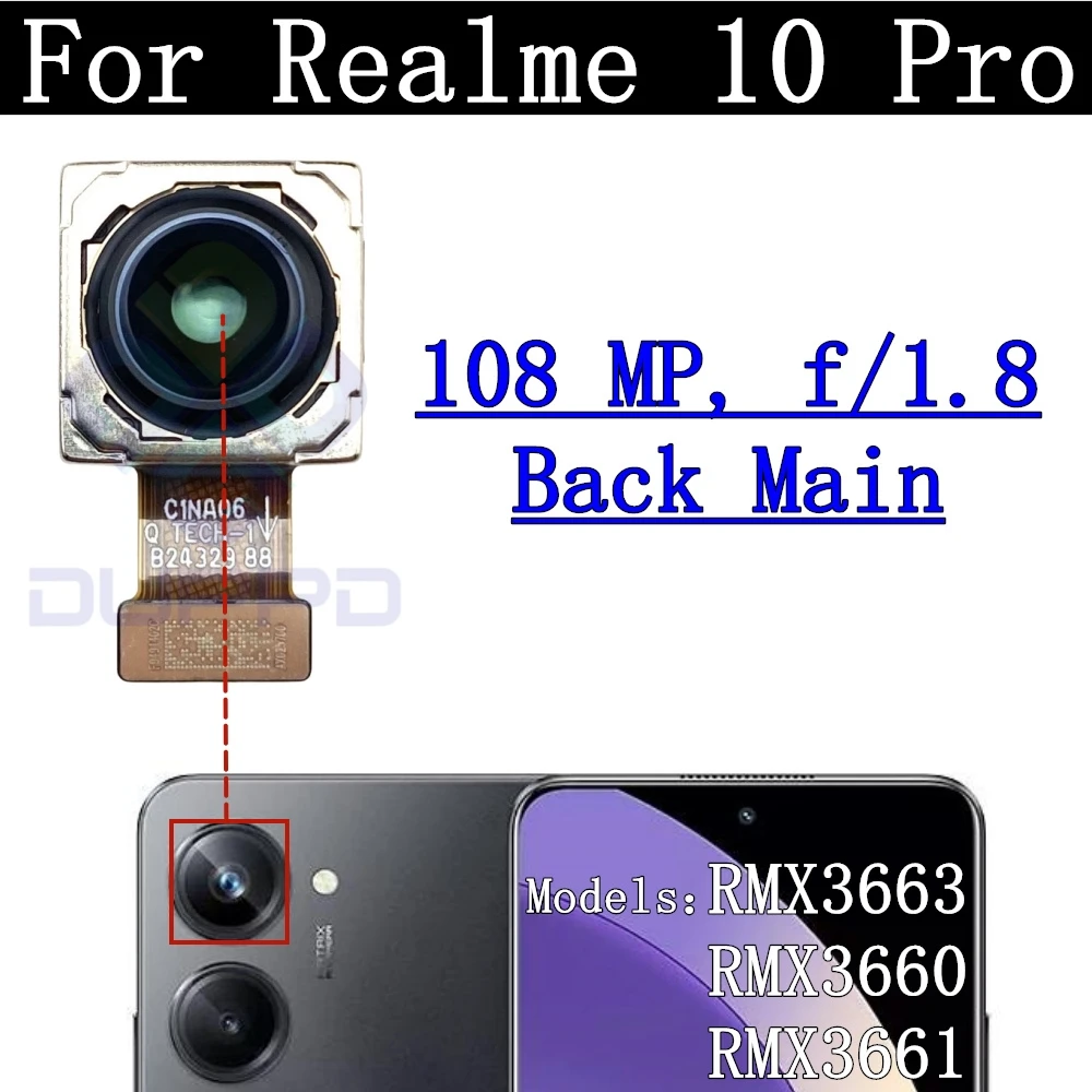 Original Rear Camera Module Flex Cable For Realme 10 Pro 10pro Front Selfie Small Facing Main Back Camera Glass Lens Parts