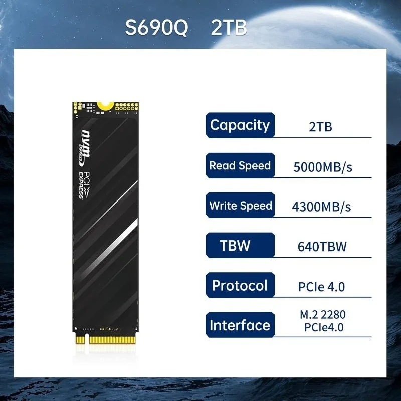 2 تيرابايت NVMe SSD PCIe Gen4 M.2 SSD لـ PS5، ما يصل إلى 5000 ميجابايت/ثانية، SSD للألعاب الداخلي لـ PS5