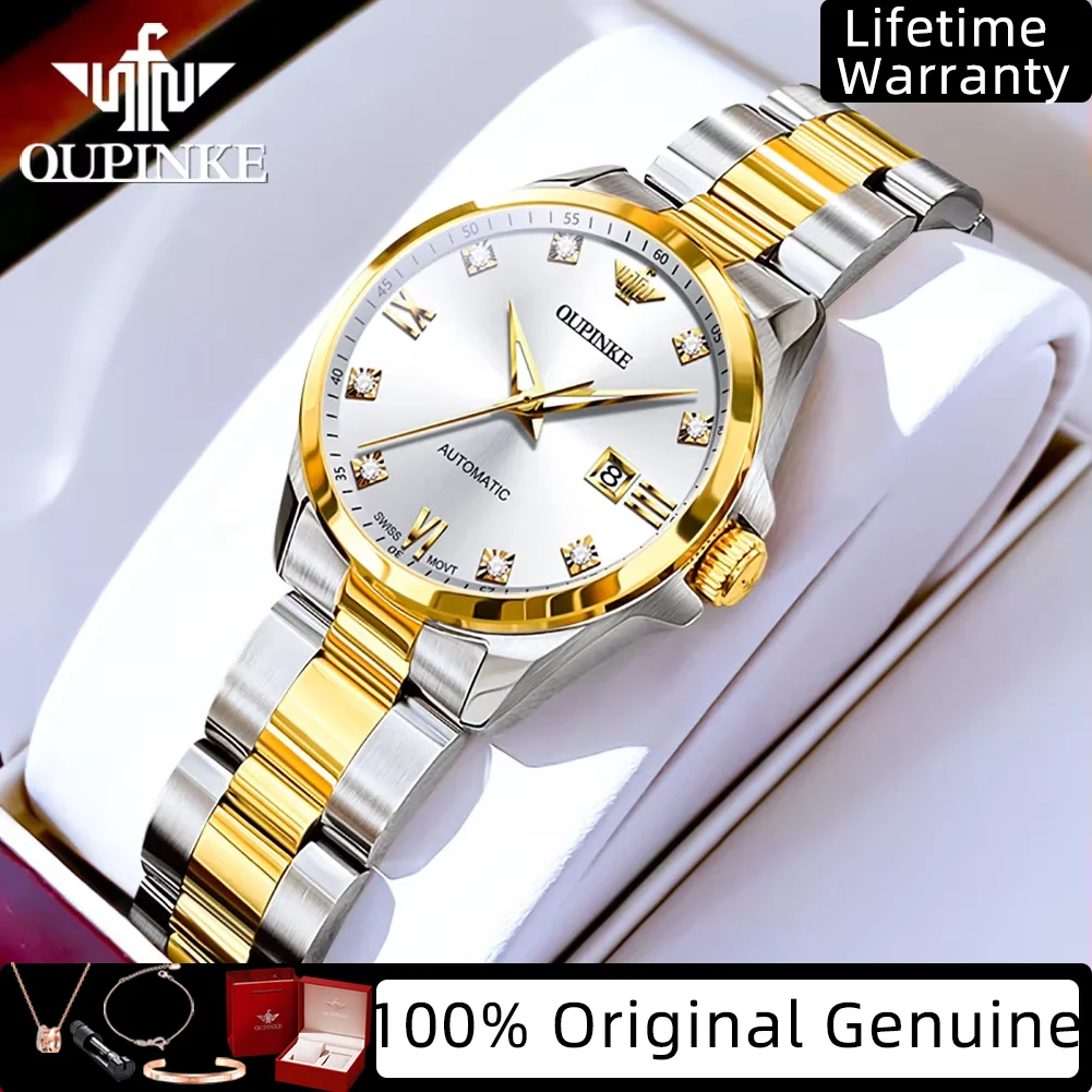OUPINKE Swiss Movement Automatic Mechanical Women's Watches High-end Luxury Top Brand Real Diamond Ladies Watches Gifts Set 3199