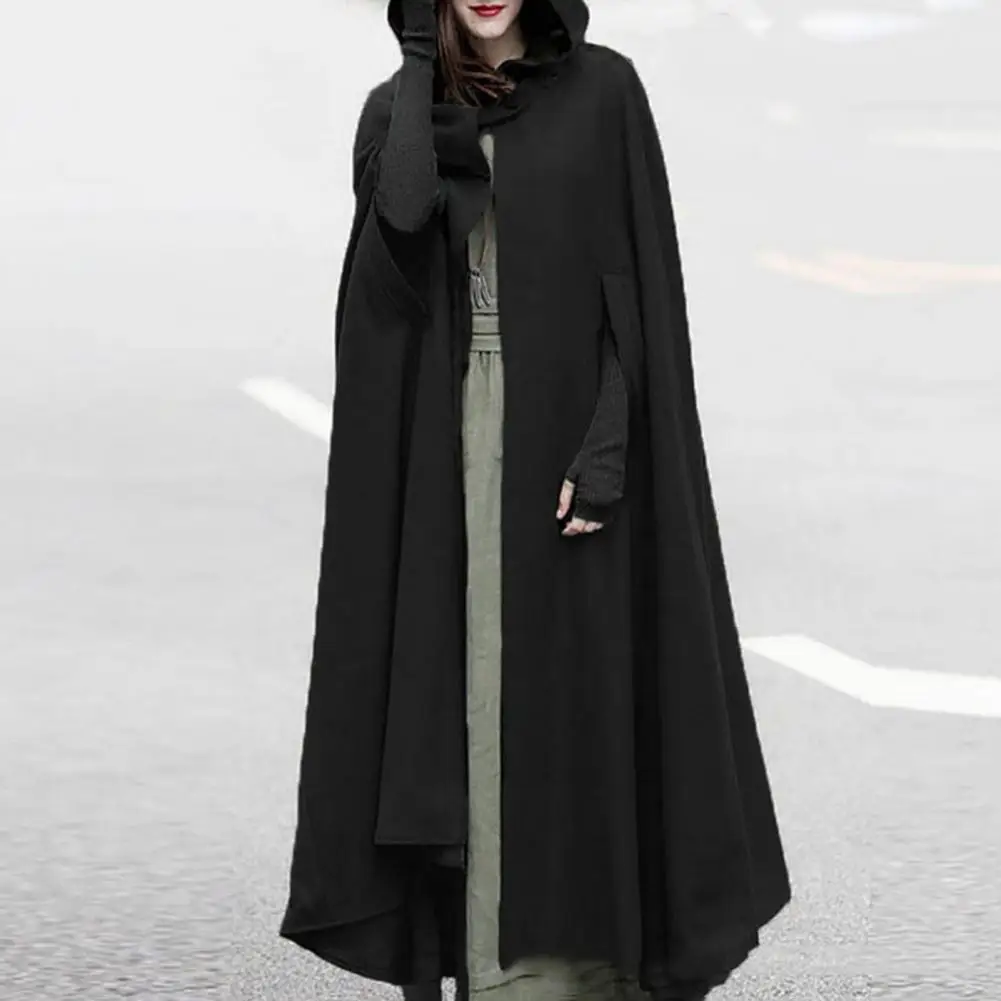 Vintage Medieval Autumn Winter Large Size Women Clothing Coats Loose Hooded Button Woolen Cape Top Ladies Multicolor Coat Cloak