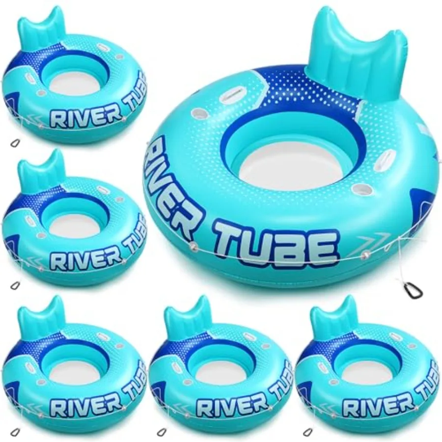 River Floating Tube For Adults, Heavy Duty Vinyl, Blue, 300lb Capacity With Mesh Backrest, 2 Cup Holders And Handles