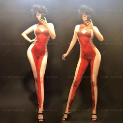 Customized Oscar Nightclub 2023 New Sexy Fake Flesh Red jumpsuit DJ Female Singer Ds Dance Team Gogo Performance Dress