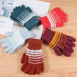 Women Adult Mohair Knitted Gloves Winter Thick Keep Warm Full Finger Mittens Wrist Gloves Random Color Wholesale