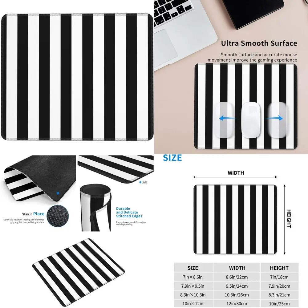 

Black and White Striped Gaming Mouse Pad with Stitched Edges and Anti-Slip Rubber Base, 7.9 x 9.5 inches