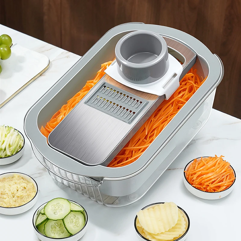 

LFGB Certificated 316L Stainless Steel Grater and Kitchen Container 2 in 1 Fruit and Vegetable Slicer and Stainer Washer