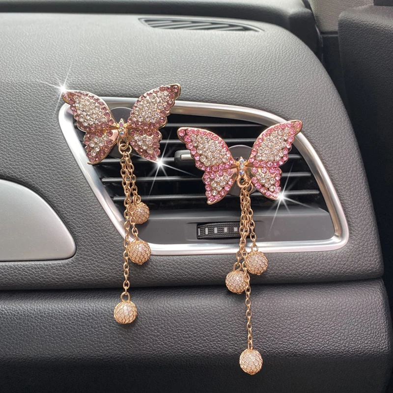 Butterfly Car Air Vent Clip Air Freshener Car Decor Air Outlet Bling Diamond Butterfly Car Accessories Interior For Woman