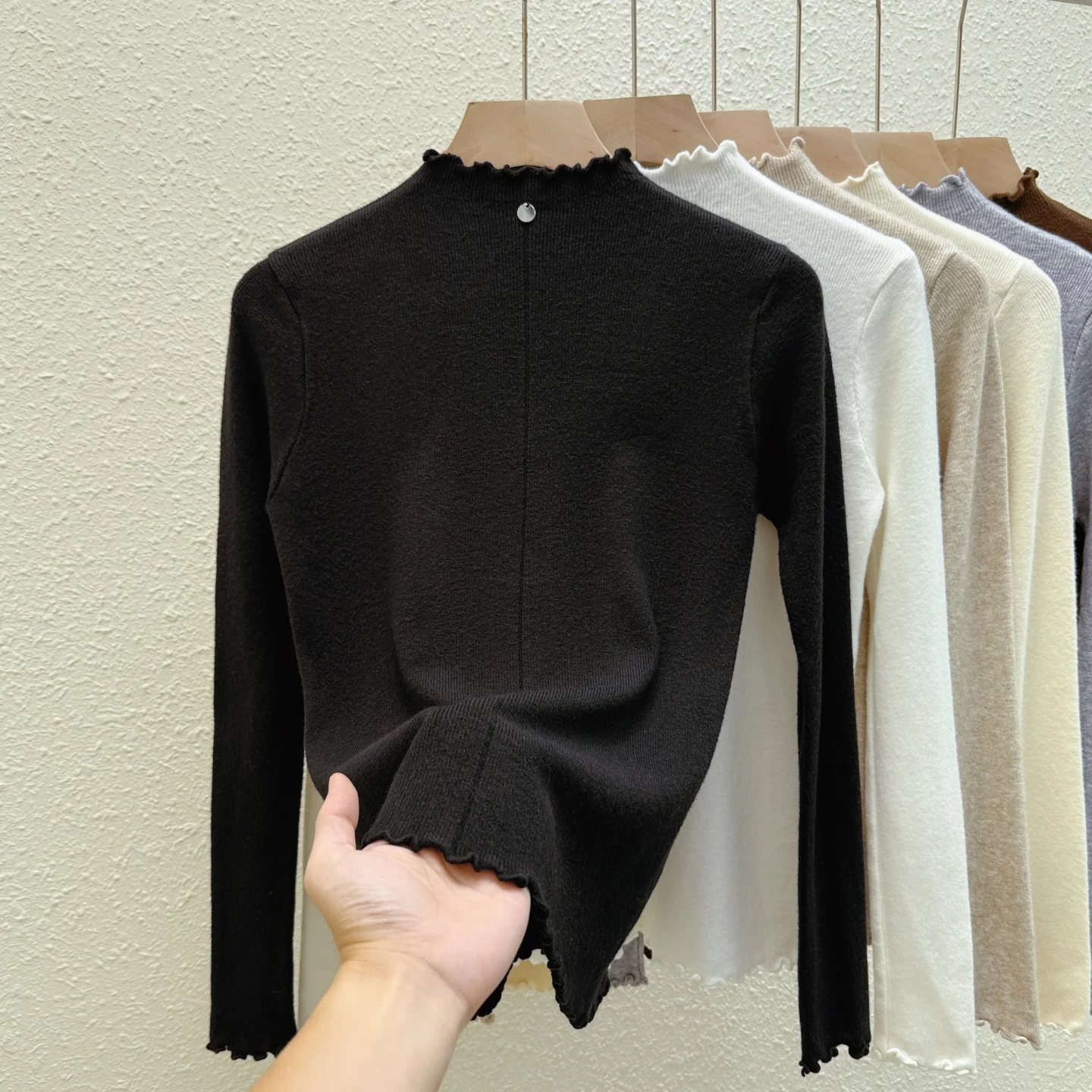 Autumn Winter Half-Neck High Elastic Soft Knit Top Clothing For Women Slim Long Sleeve Pullover Bottoming Sweater Woman