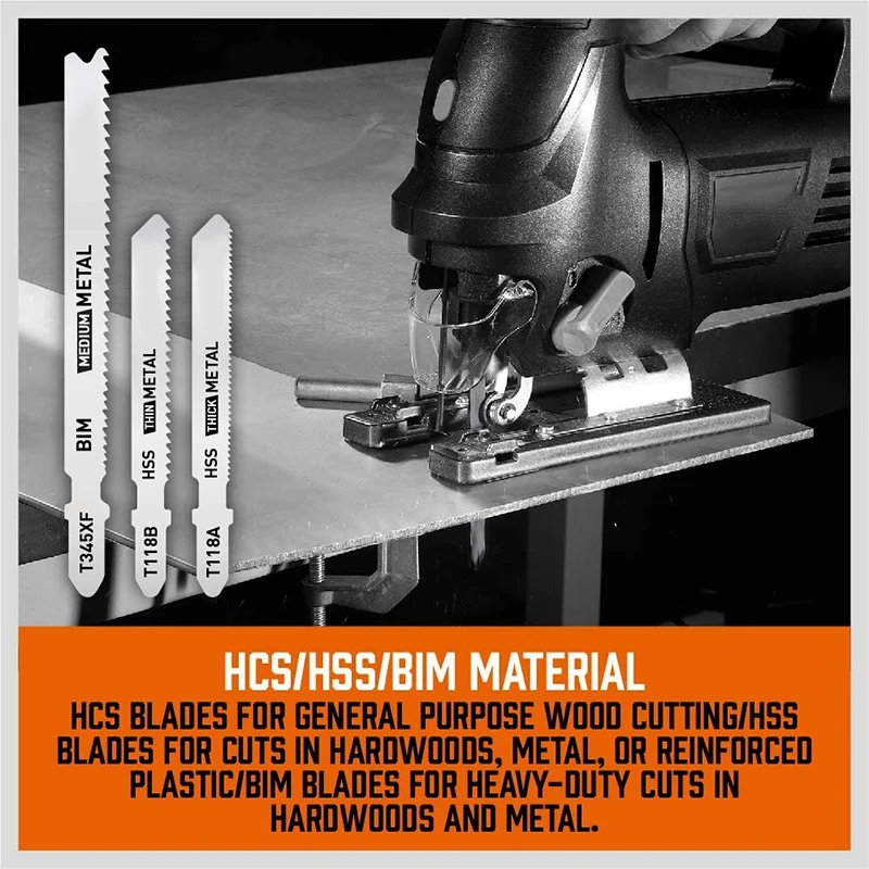 T Shank Jig Saw Blade Set, T-Shank Blades para madeira, plástico e corte de metal, Hot, 25 pcs