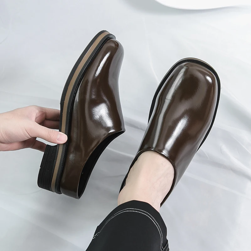 

Men Muller Shoes PU Solid Color Half Toe Slippers Round Toe Comfortable Breathable Business Casual Men Slippers