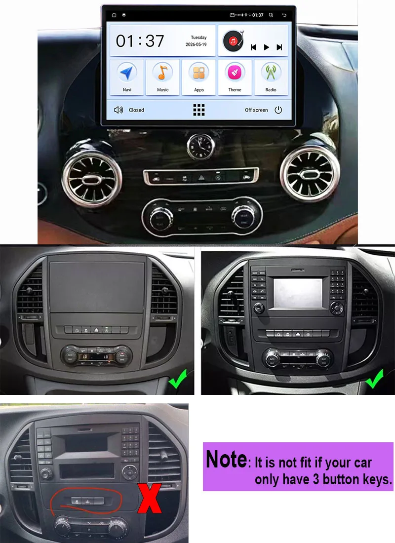 13.1 inch wireless carplay android screen for Benz Vito 2016-2021 car radio multimedia player