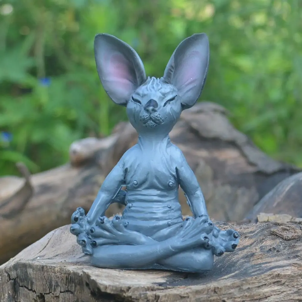 Gift Sphynx Cat Home Garden Decor Meditate Miniature Collectible Figurines Resin Hairless Cat Miniature Model