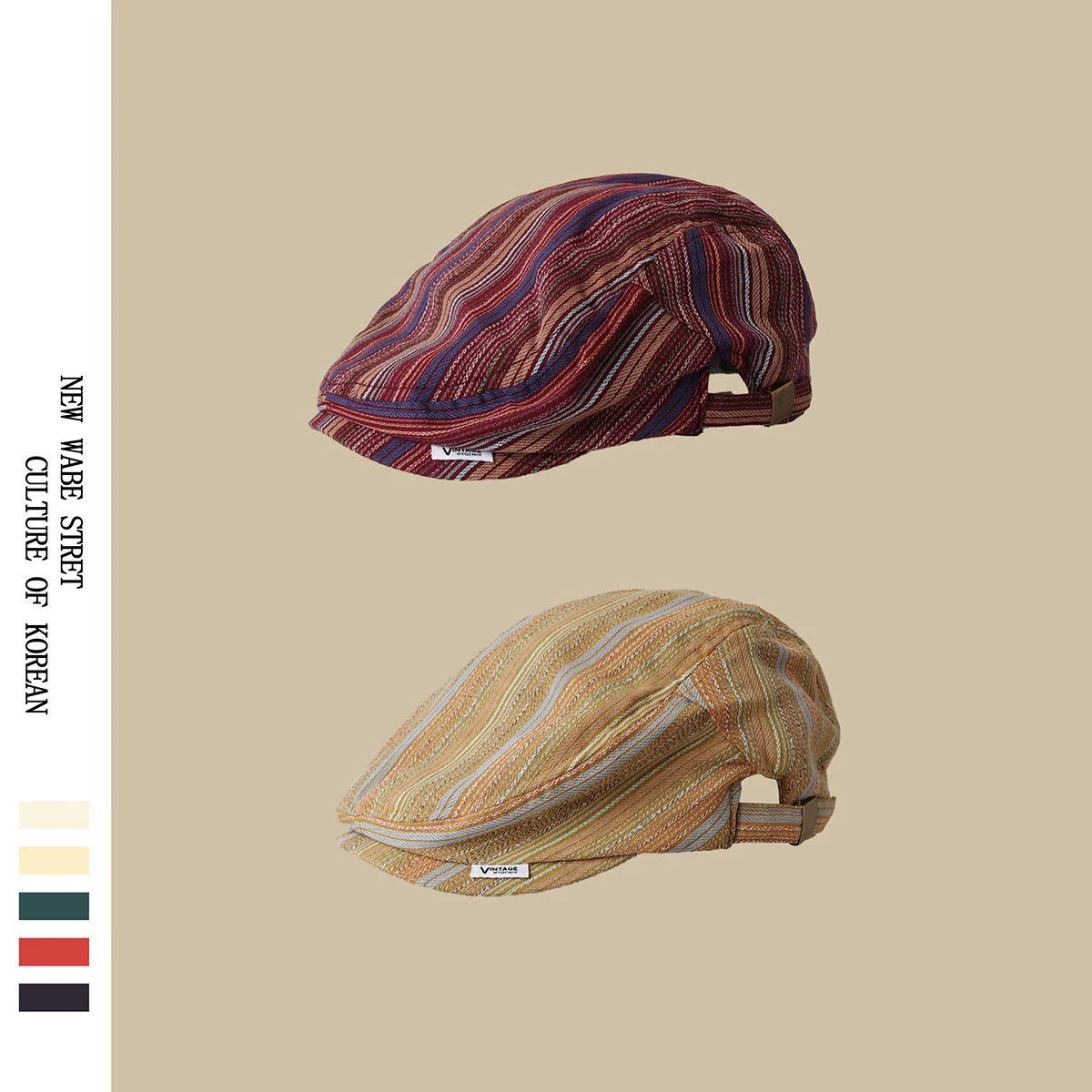 Japanese Style Plaid Contrast Color Advance Hats Men and Women Reverse Wear Letter Label Peaked Cap Beret