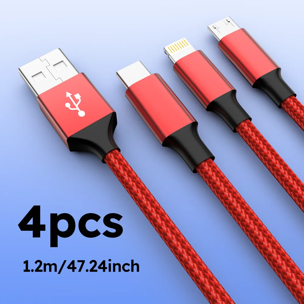 

4 шт. 3 в 1 USB-кабель для быстрой зарядки типа C Usb Micro для Iphone Samsung Huawei Xiaomi Многопортовый провод для нескольких USB-зарядок