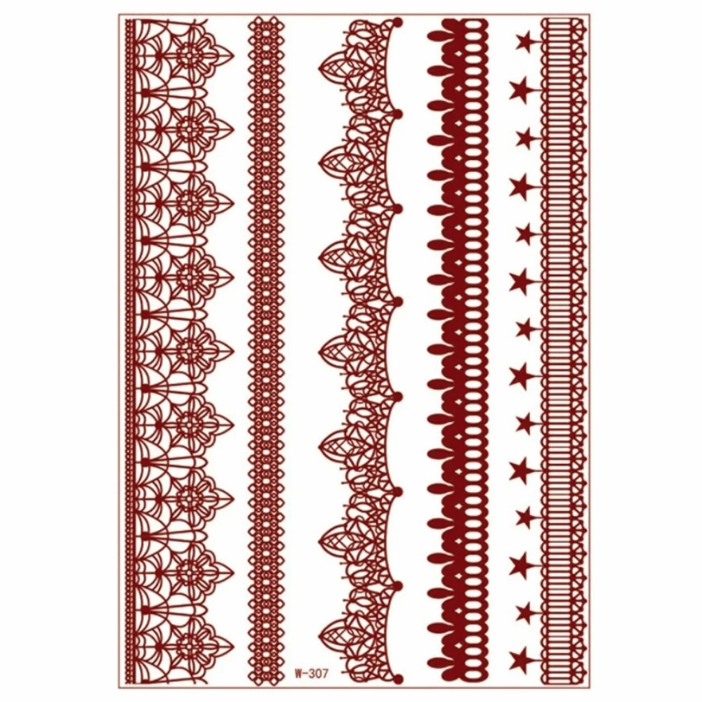 Red Mehndi Stickers Henna Tattoo Stickers Legs Arm Wedding Tool Red Henna Tattoo Decals Lace Fake Tattoo Waterproof