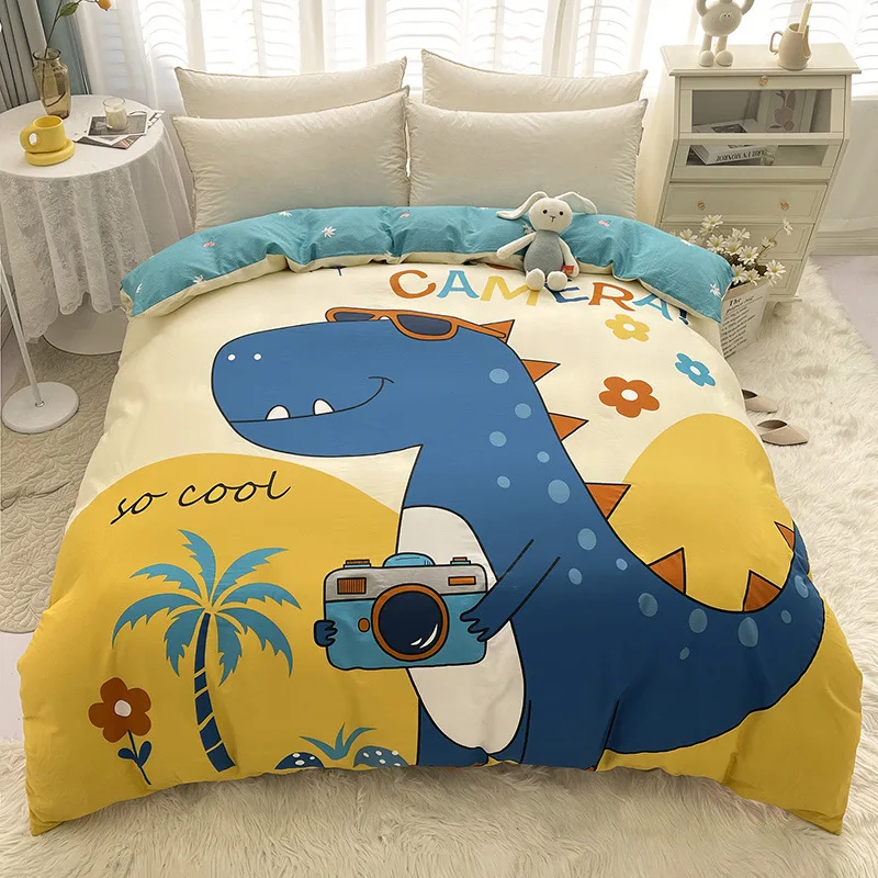 1Pcs Cartoon Dinosaur Duvet Cover 100% Cotton Skin-friendly Breathable Zipper Quilt Cover for Kids Boys Girls Bedroom Decor