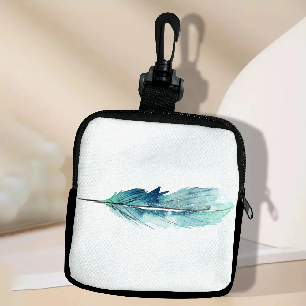 

Карман для закусок с перьями и карманом на молнии, портативная уличная сумка для ключей, сумка-держатель для мужчин и женщин, кошельки для монет, сумка 7,2