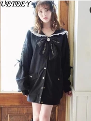 Japanese Style Long Sleeve Sweatshirt Mass-Produced Bow Sweet Hoodies Sail Collar Single-Breasted Mid-Length Cardigan Jacket