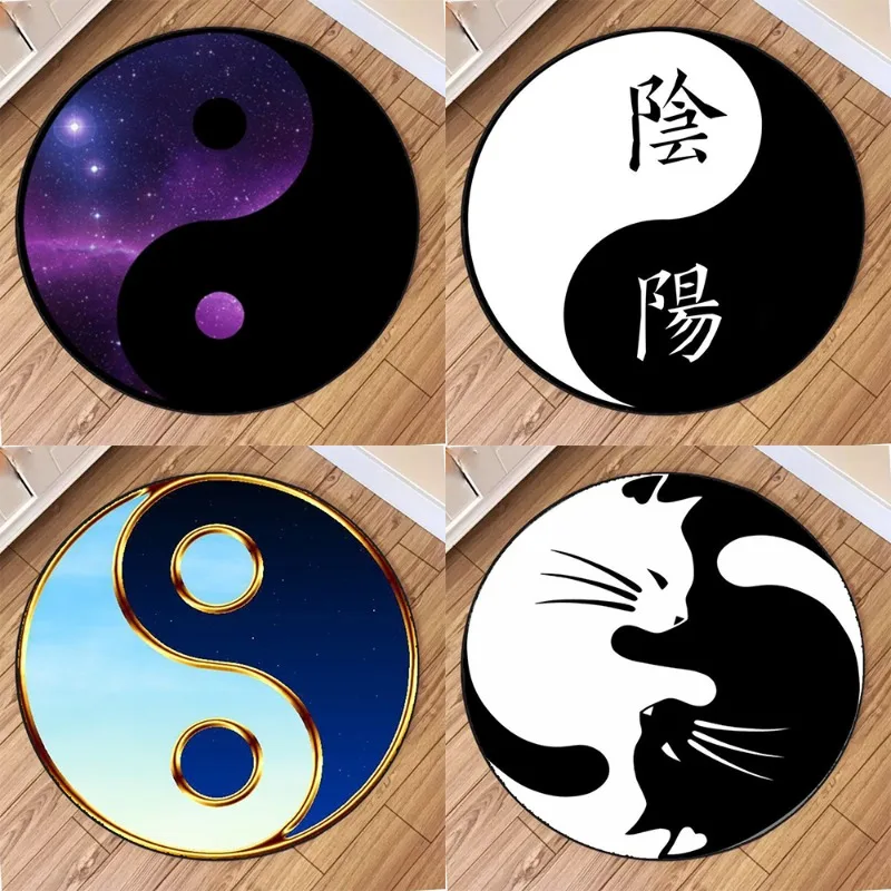

Tai Chi Diagram Round Area Rug Non-Slip Wear-resistant Circle Carpet for Living Room and Bedroom Soft Floor Mat Home Decoration