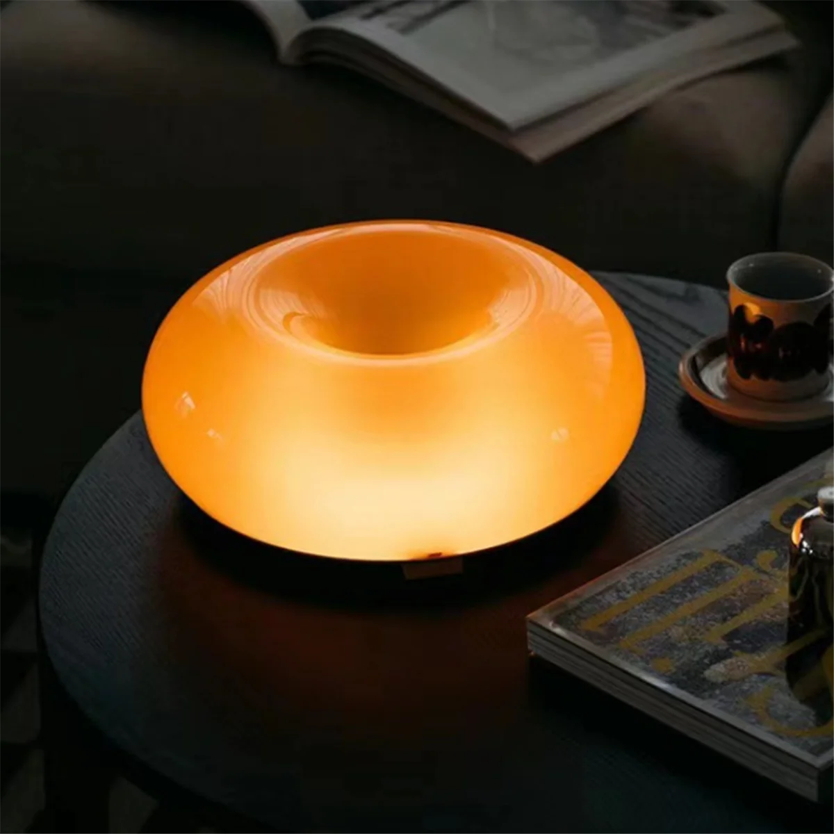 ABNQ مصباح دونات برتقالي، مصباح حديث لمنتصف القرن، مصباح بجانب السرير، مصباح آرت ديكو جديد، مصباح طاولة جميل لتزيين الجدران #6