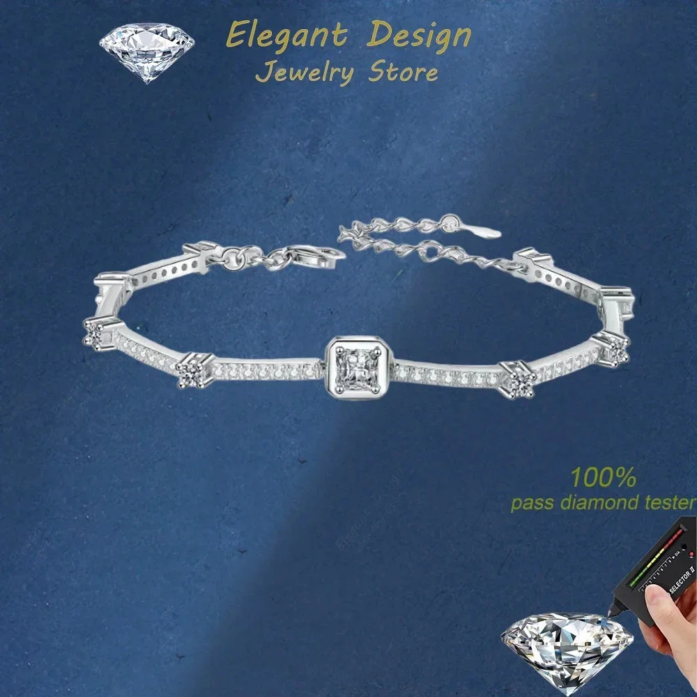 

Элегантный дизайн, квадратный браслет из муассанита 1,88 карата для женщин, классический платиновый светильник PT950, роскошный праздничный подарок для подруги