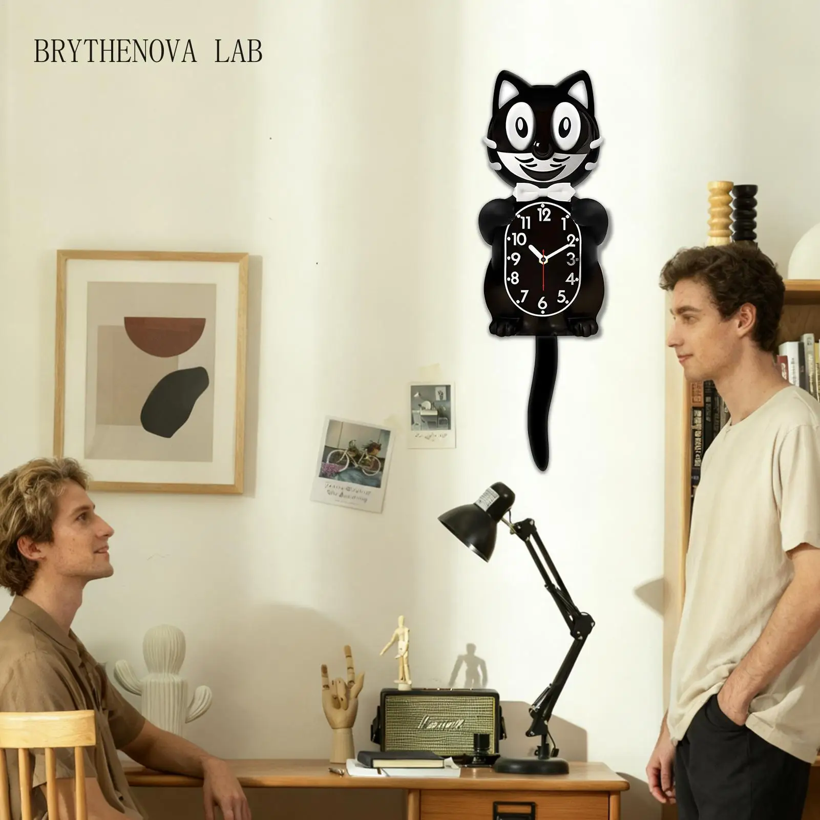 Cute Cat Classic Clock with Swing Tail PendulumCreative Design Retro Gift Decoration Tail Hanging Clock for Kitchen Study Home​