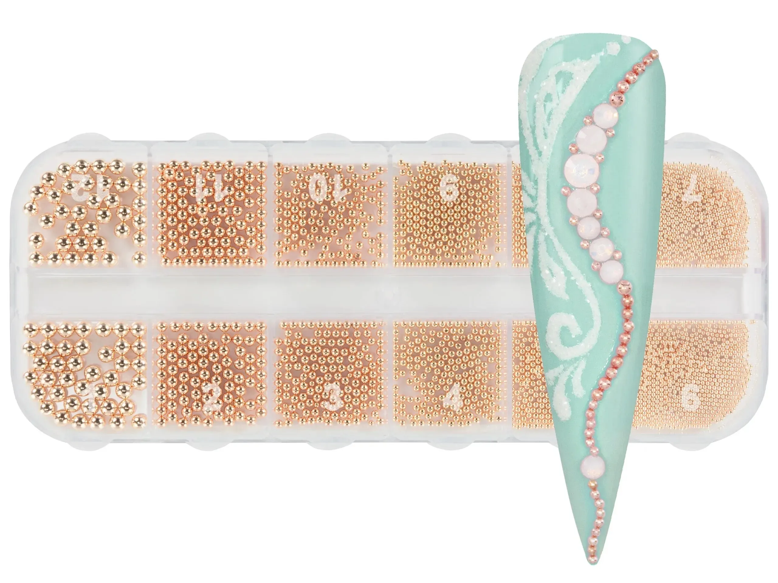 1 Doos 6 Maat 0.8-3.0 Mm Metalen Kralen Ronde Goud Zilver Rose Nail Art Decoraties Micro stalen Bal Studs Voor Diy Manicure Nagels