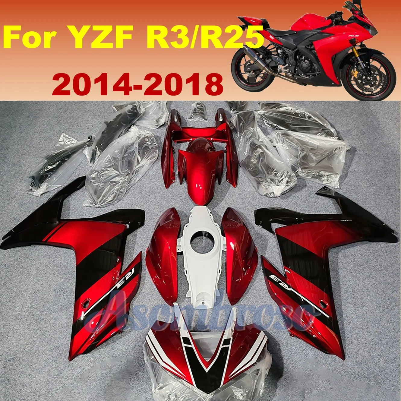 

Высококачественный обвес для YZF R25 YZF R3 2014 2015 2016 2017 2018 YZFR25, пластиковые обтекатели для мотоцикла из АБС-пластика