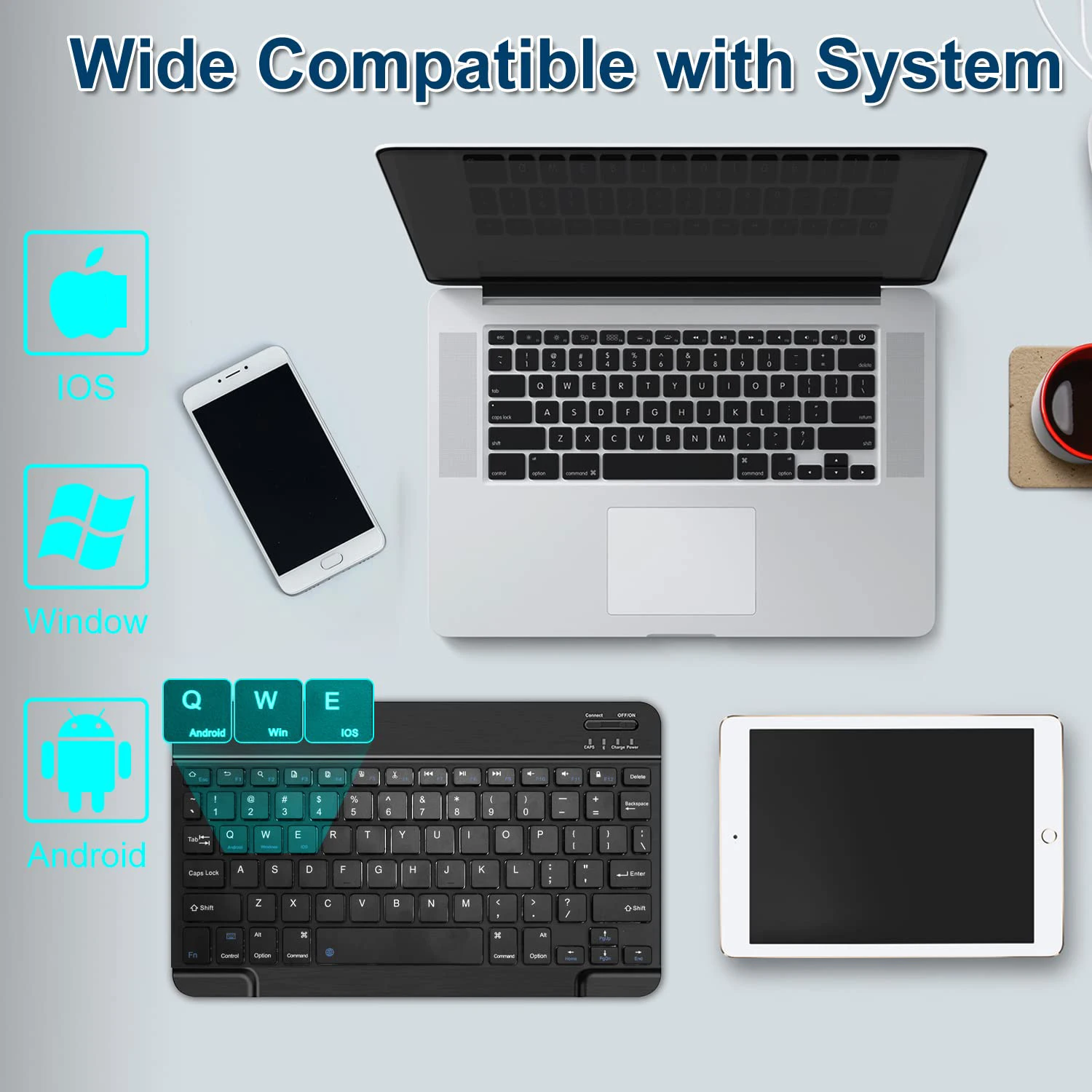 لوحة مفاتيح لاسلكية محمولة رفيعة قابلة لإعادة الشحن صغيرة الحجم، لوحة مفاتيح بلوتوث بأقل سعر