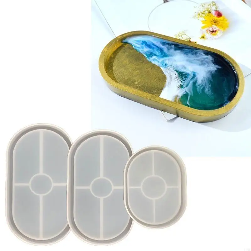 

R3MC 3 Pcs Large Small Oval Trays Epoxy Resin Mold DIY Silicone Mould