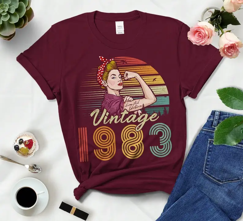 Vintage 1983 Limited Edition Birthday Shirt 40th Birthday For Wife And Friends Short Sleeve Top Tees O Neck goth Drop Shipping