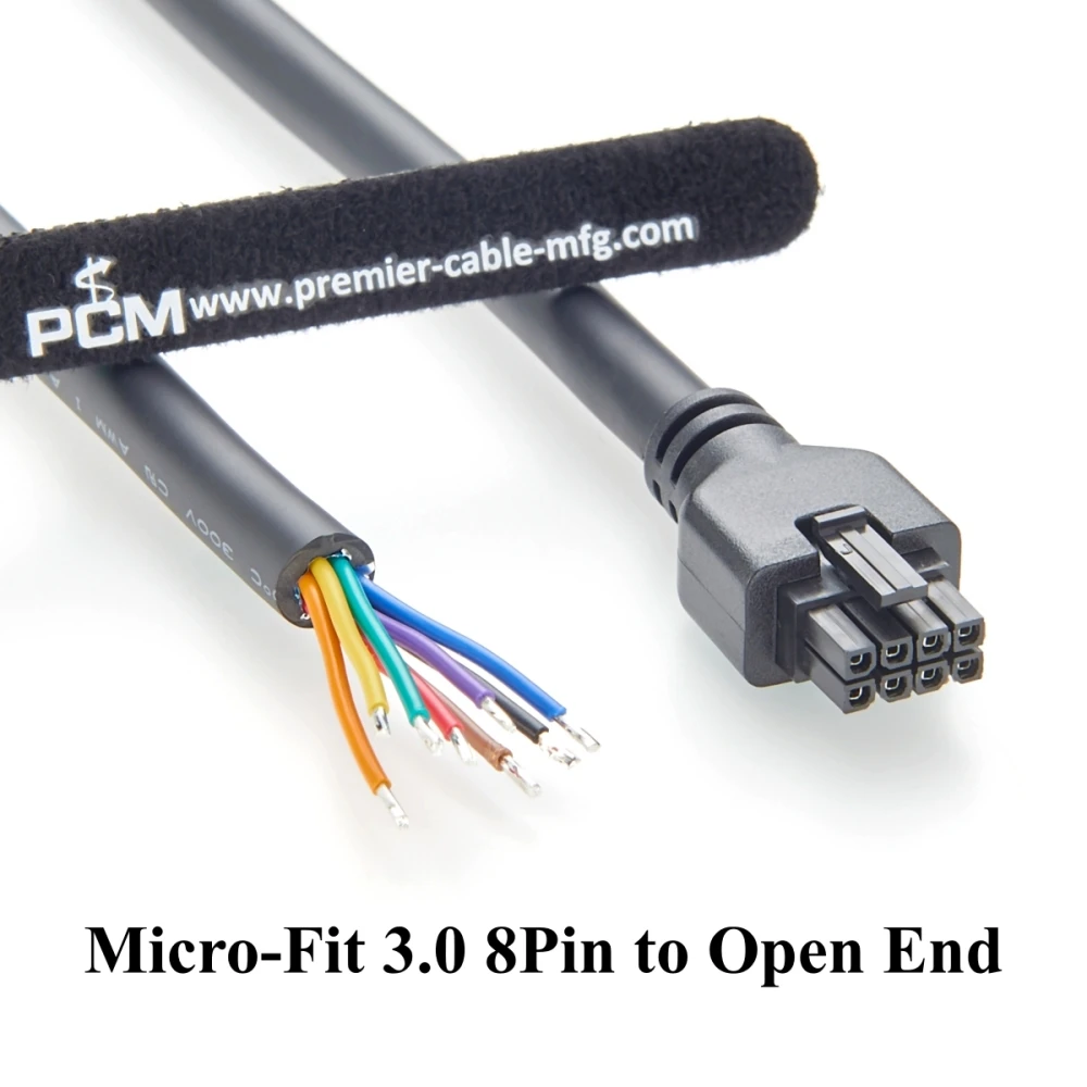 Compatible Molex 43025-0800 8 Pin Micro-Fit 3.0 Receptacle to Open End Cable Assembly Dual Row 8 Circuits Power Signal Cable