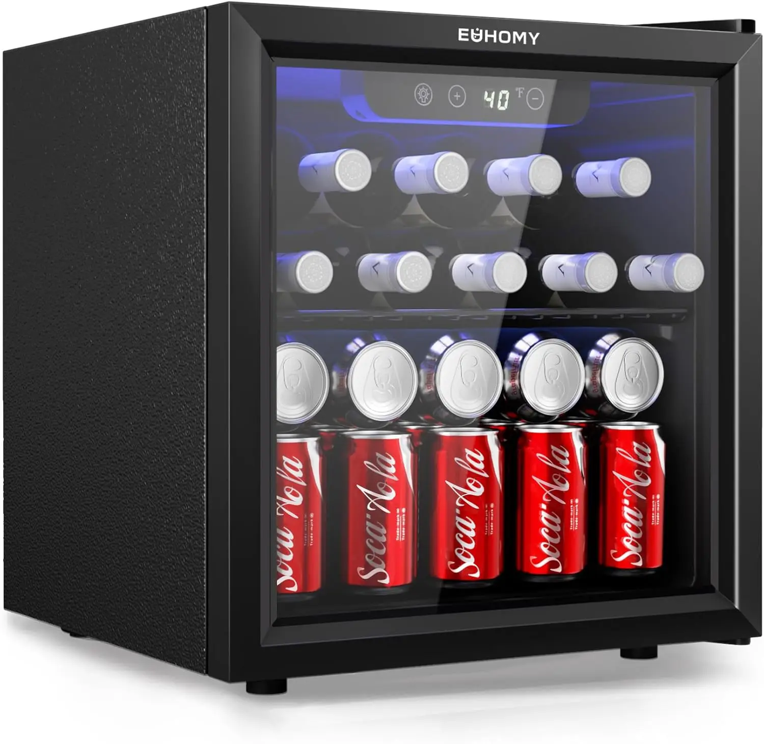 

Mini Beverage Fridge with Glass Door, Adjustable Shelves, Blue LED Light, 1.3 cu.ft, Compact Countertop Cooler for Beer